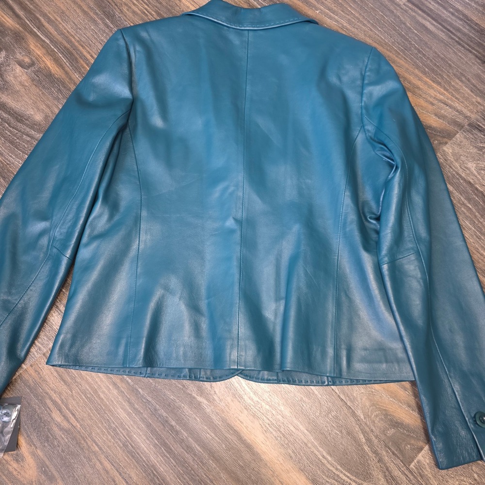 Liz Claiborne Teal Blue 100% Leather Blazer Jacket NWT REMU7642‎ Size 12 - Picture 15 of 15
